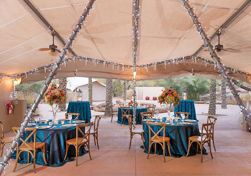 Inside the tents at the wedding venue